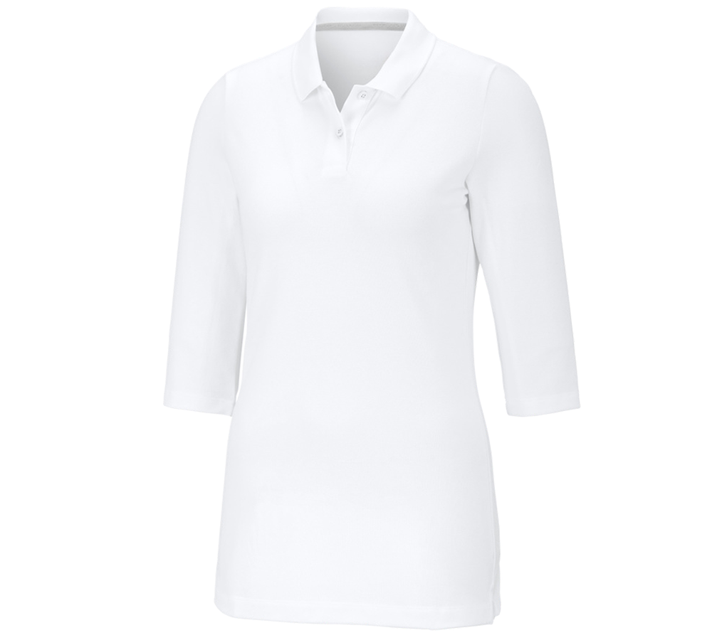 Hauts: e.s. Pique-Polo à manches 3/4 cotton stretch, femm + blanc
