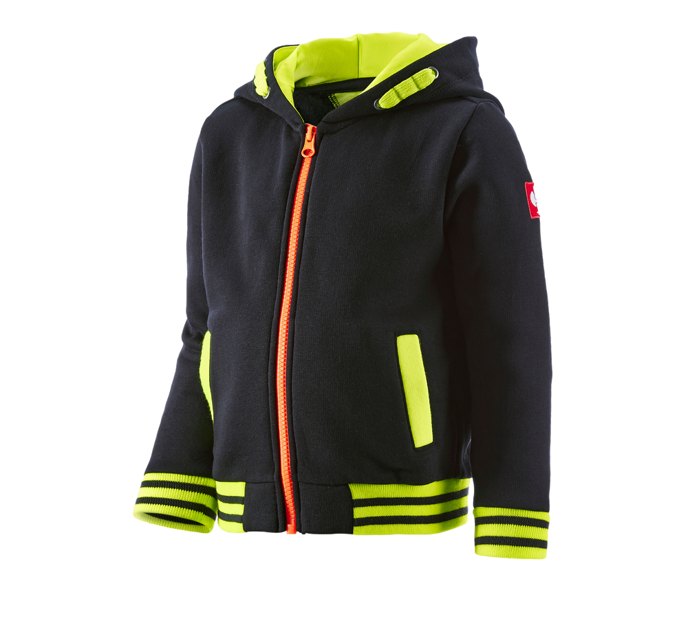 Themen: Hoody-Sweatjacke e.s.motion 2020, Kinder + schwarz/warngelb/warnorange