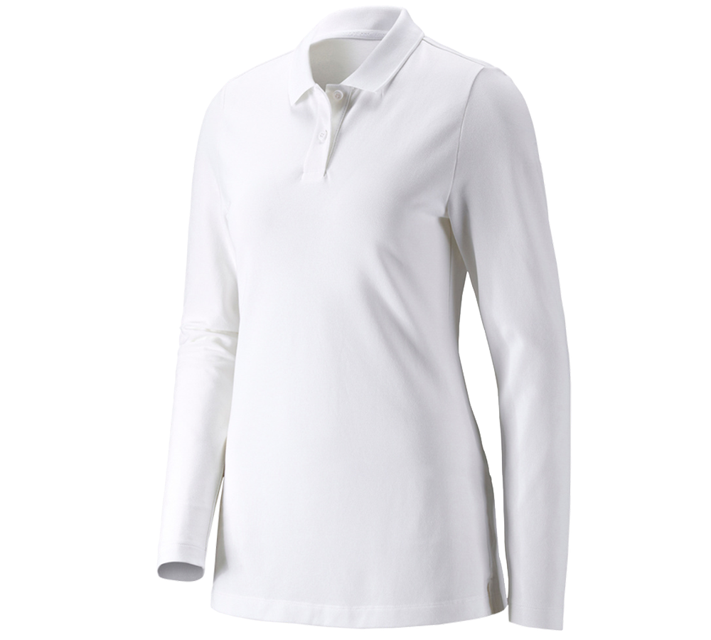 Hauts: e.s. Pique-Polo longsleeve cotton stretch,femmes + blanc