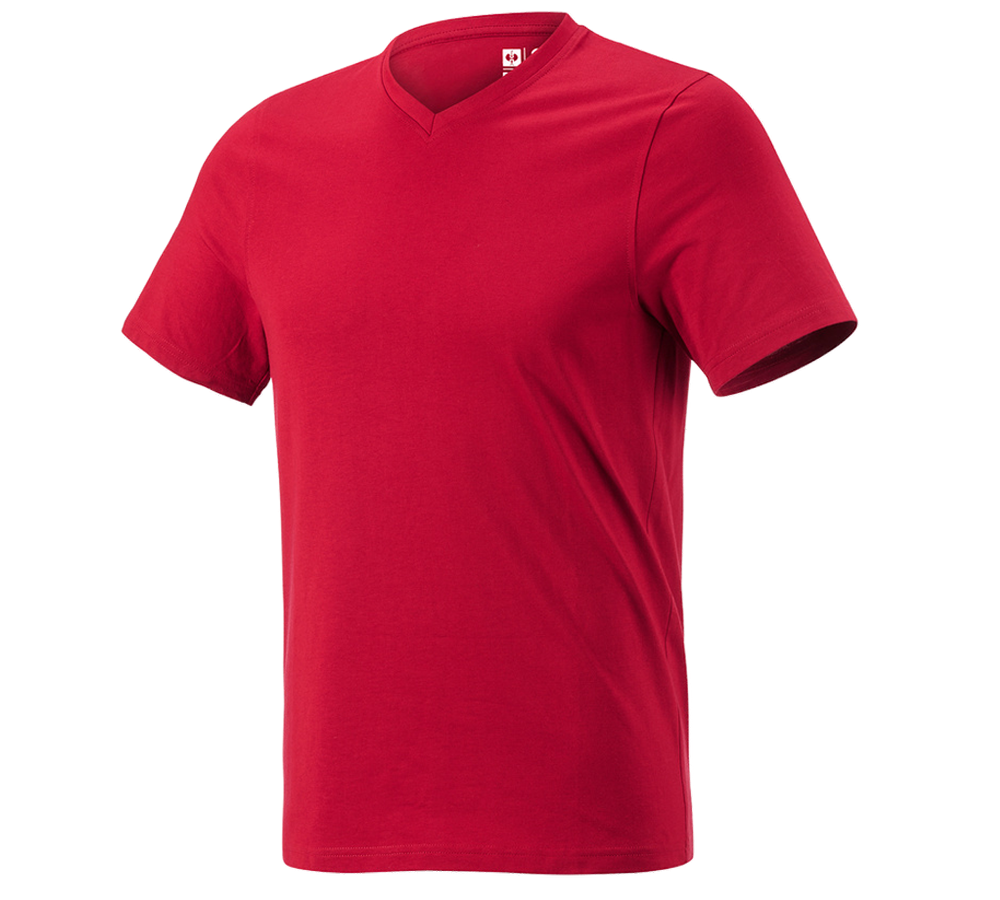 Hauts: e.s. T-shirt cotton V-Neck + rouge vif