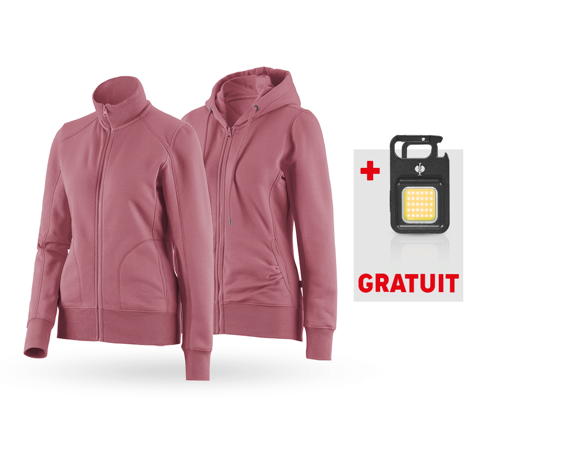 Cadeaux plus grands: KIT : Veste sweat+Hoody sweat zippé poly cotton,f. + vieux rose