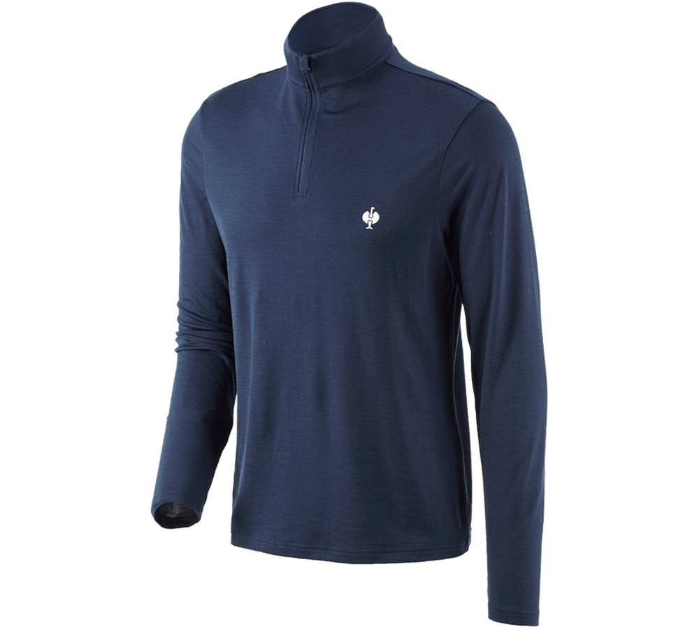 Hauts: Pull camionneur Merino e.s.trail + bleu profond/blanc