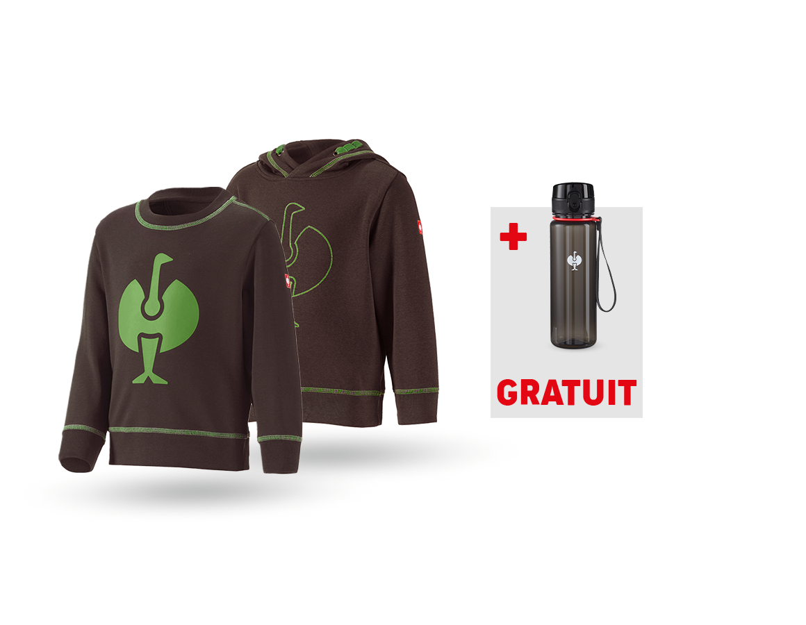 Vêtements: KIT : Hoody + Sweatshirt e.s.motion 2020, enfants + marron/vert d'eau