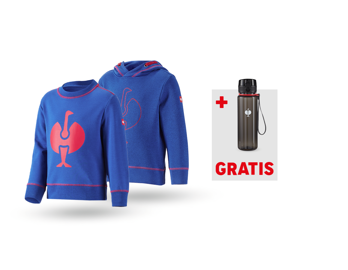 Bekleidung: SET: Hoody + Sweatshirt e.s.motion 2020, Kinder + kornblau/feuerrot