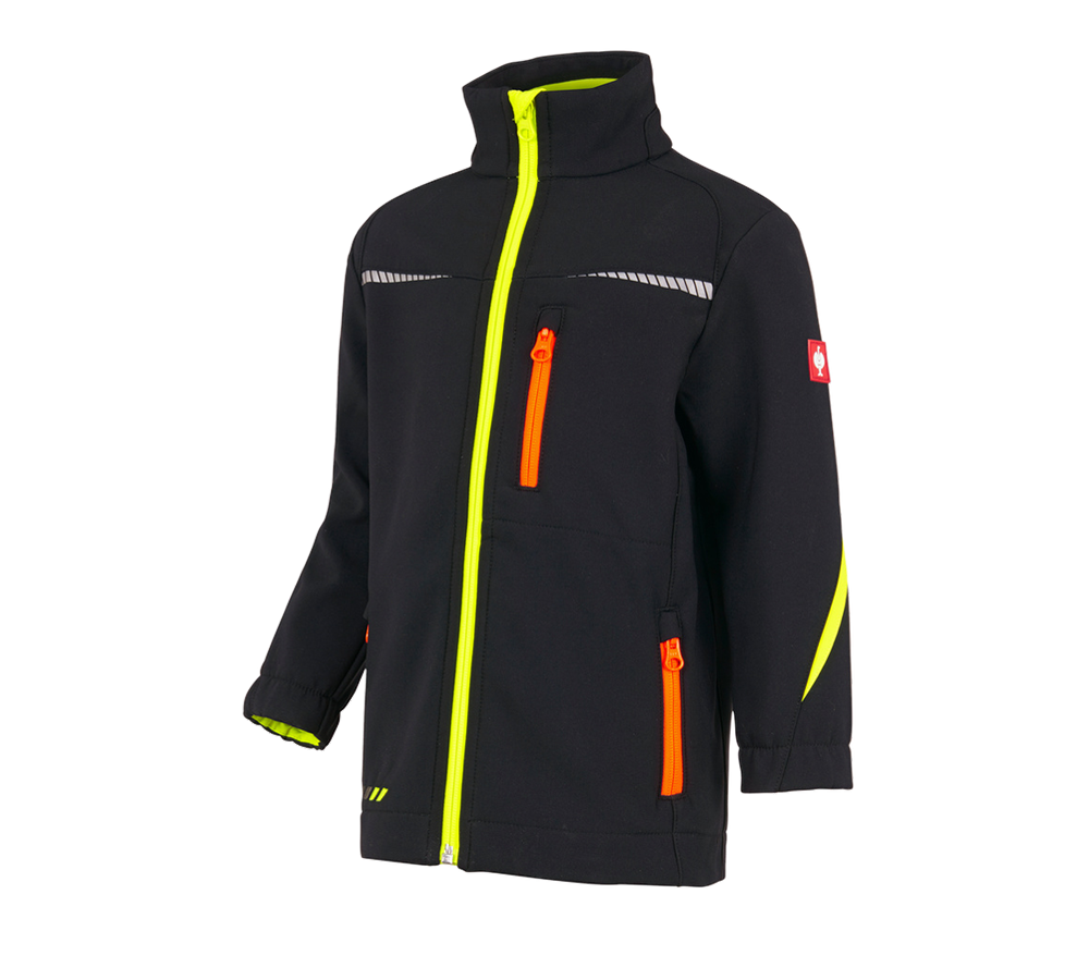 Jacken: Softshelljacke e.s.motion 2020, Kinder + schwarz/warngelb/warnorange
