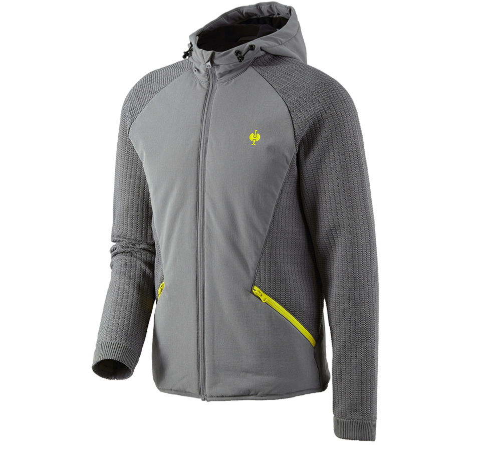 Vestes de travail: Veste en tricot à capuche hybride e.s.trail + gris basalte/jaune acide