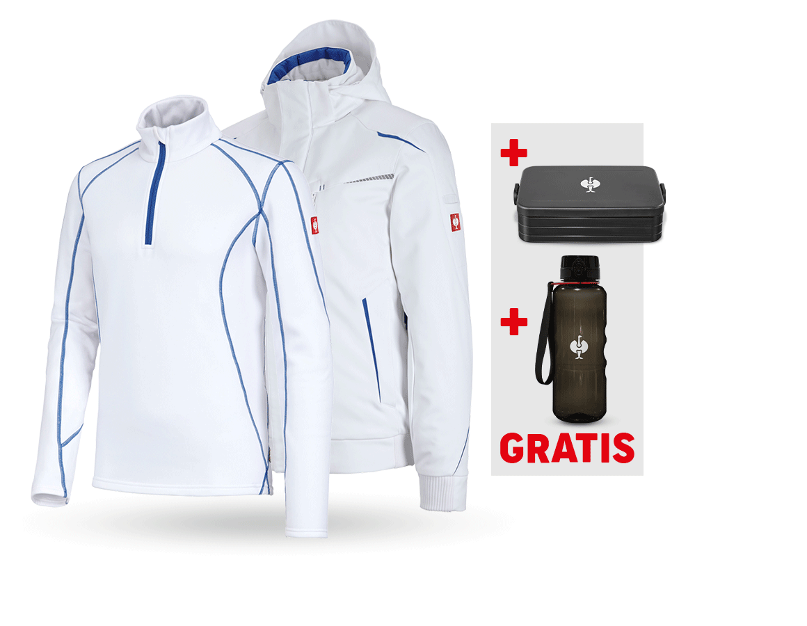 Bekleidung: SET:Winter Softshelljacke + Troyer e.s.motion 2020 + weiß/enzianblau