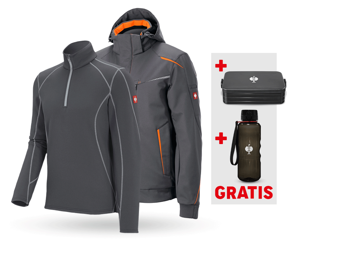 Bekleidung: SET:Winter Softshelljacke + Troyer e.s.motion 2020 + anthrazit/warnorange