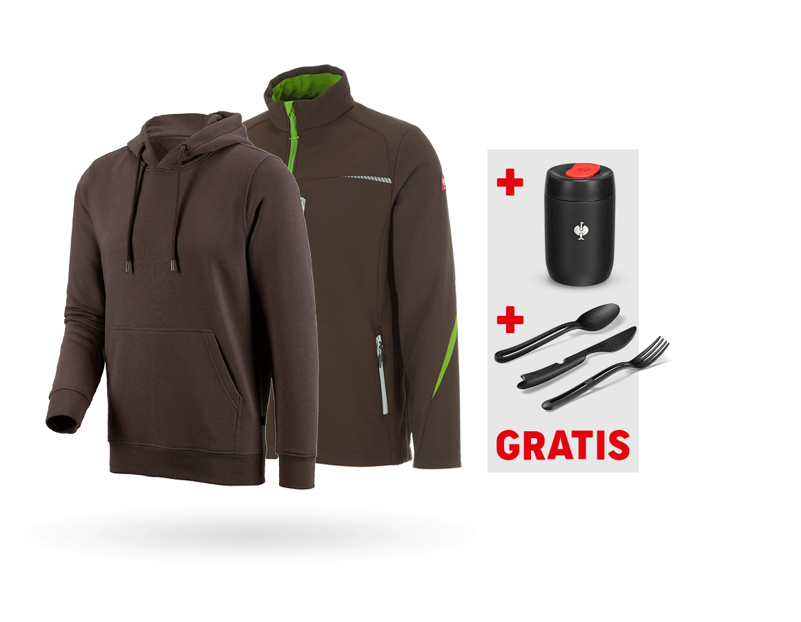 Bekleidungs-Sets: SET: Softshelljacke e.s.motion 2020 + Hoody + kastanie/seegrün