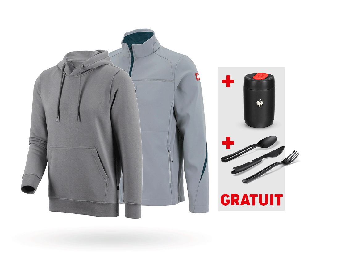 Vêtements: KIT : Veste softsh. e.s.motion 2020+pull à capuche + platine/bleu marin