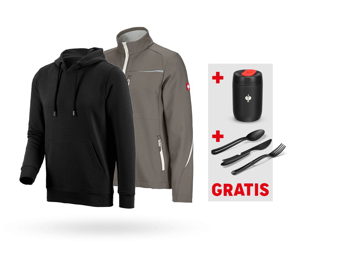 Jacken: SET: Softshelljacke e.s.motion 2020 + Hoody + stein/gips