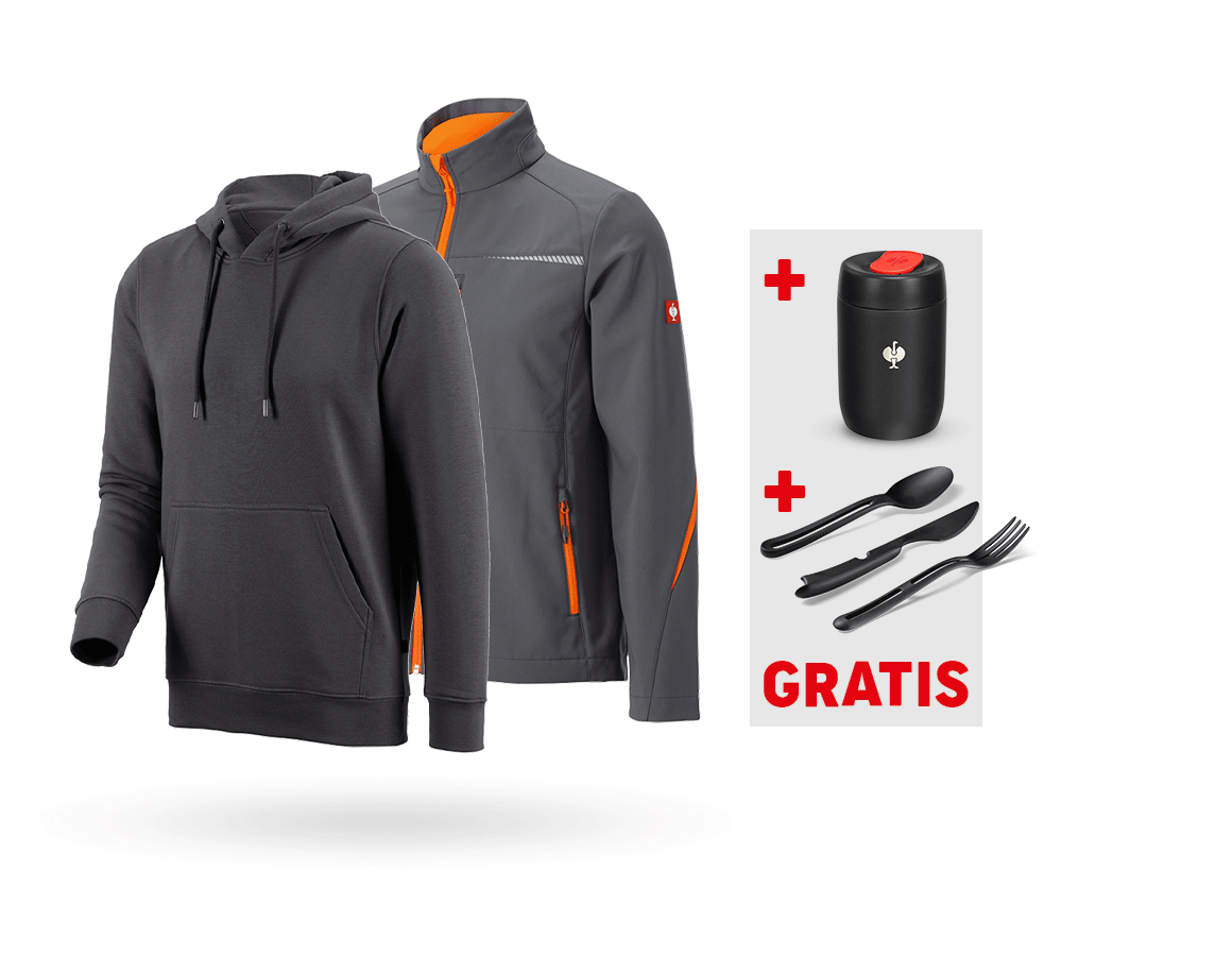 Jacken: SET: Softshelljacke e.s.motion 2020 + Hoody + anthrazit/warnorange