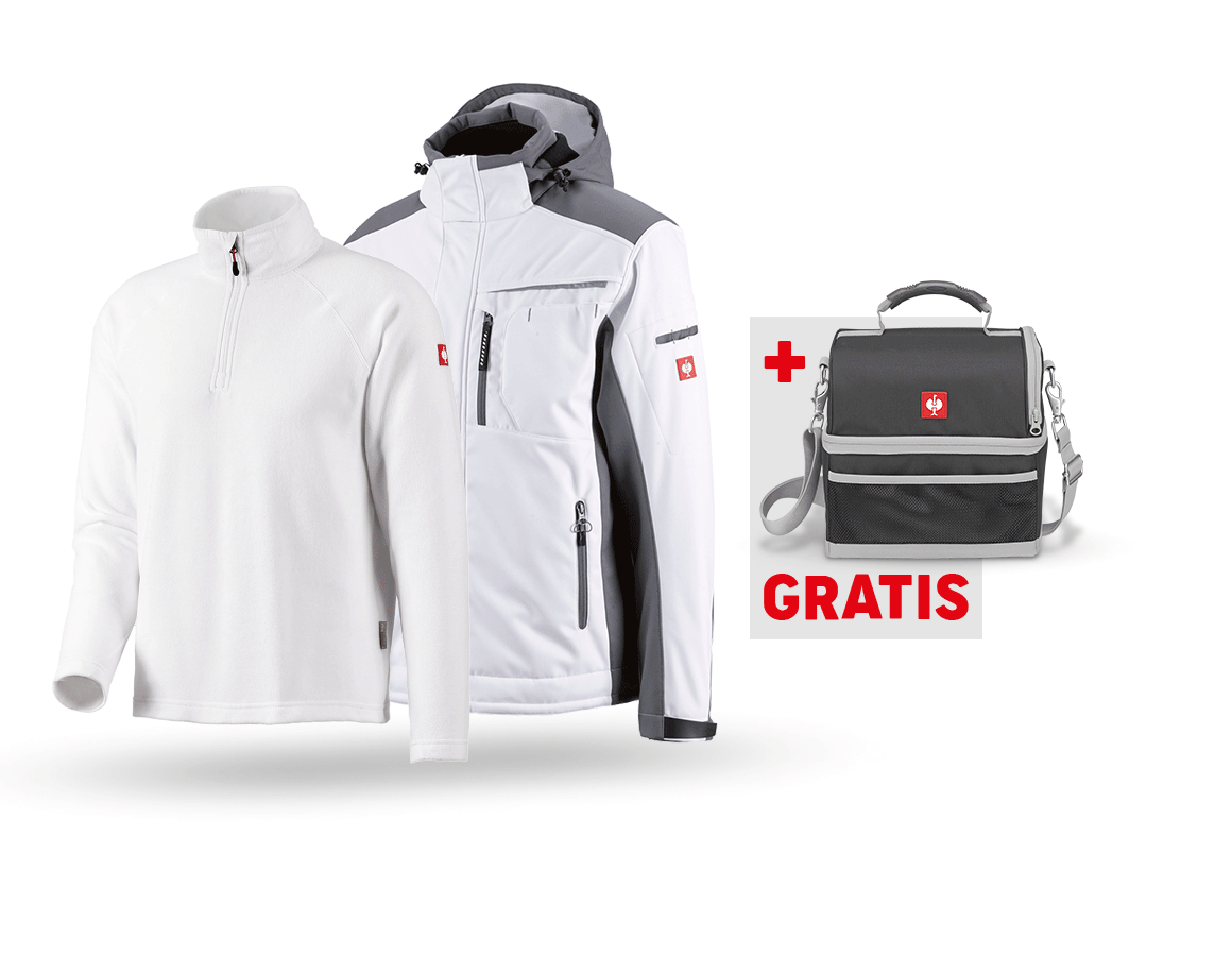 Größere Geschenke: SET: Softshelljacke e.s.motion+ Microfleece Troyer + weiß/grau