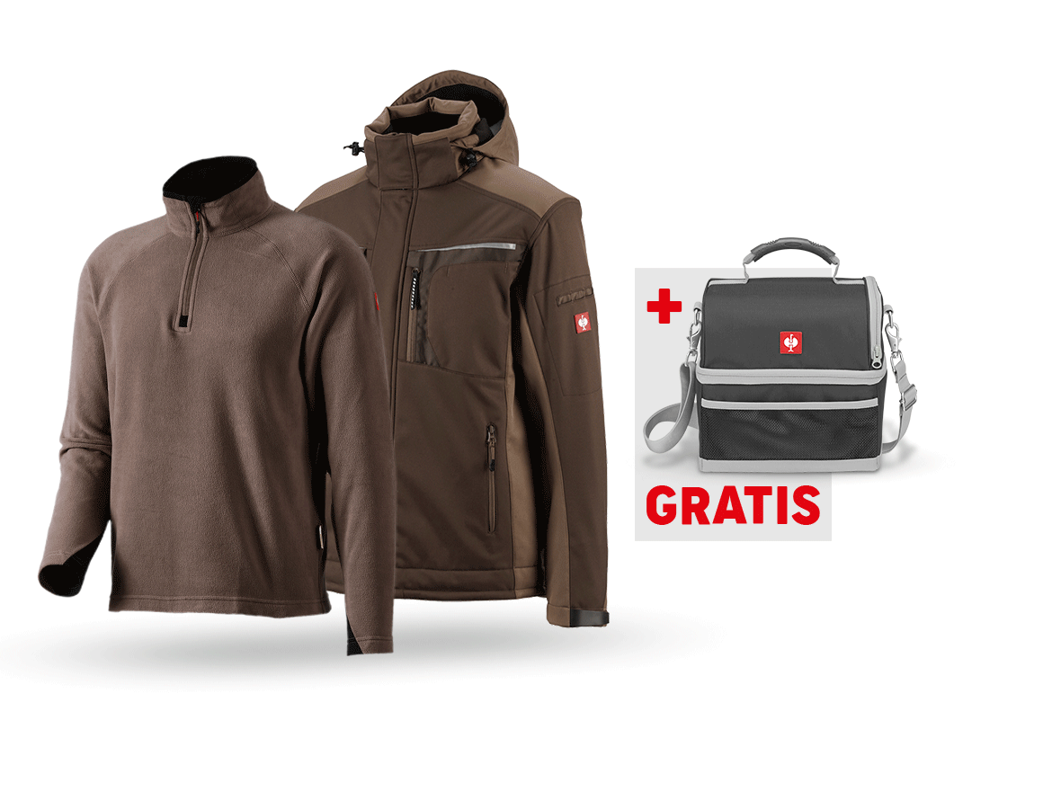 Bekleidung: SET: Softshelljacke e.s.motion+ Microfleece Troyer + kastanie/haselnuss