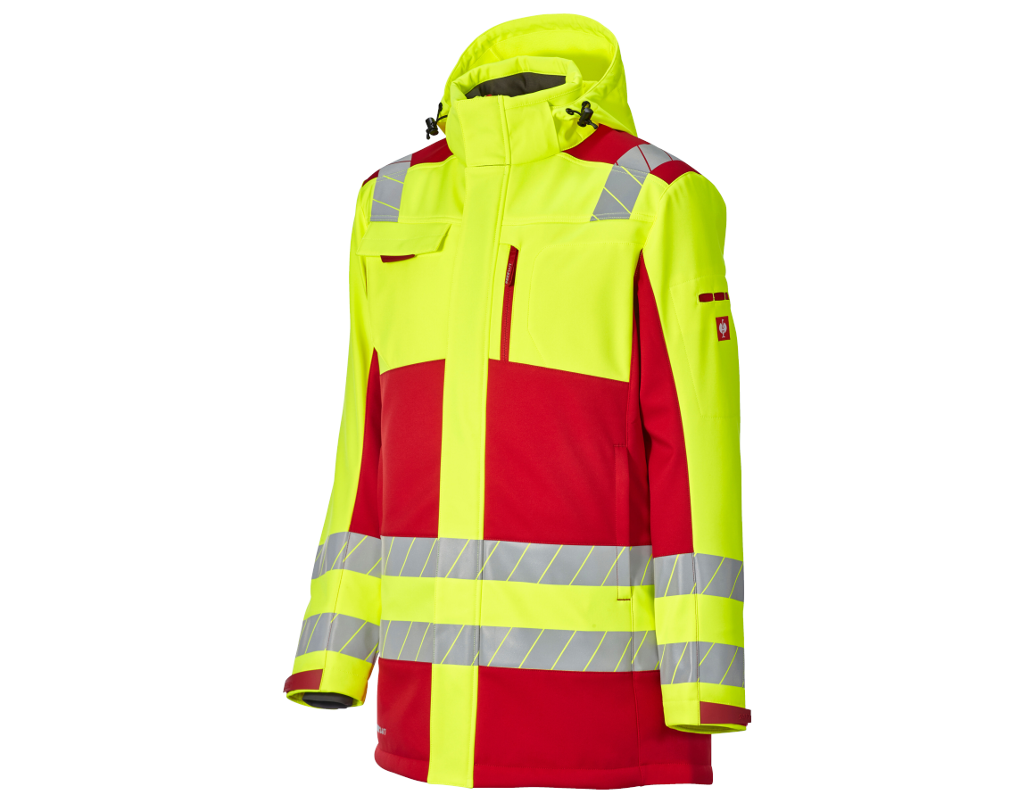Arbeitsjacken: Warnschutz Winter Softshellparka e.s.motion 24/7 + rot/warngelb