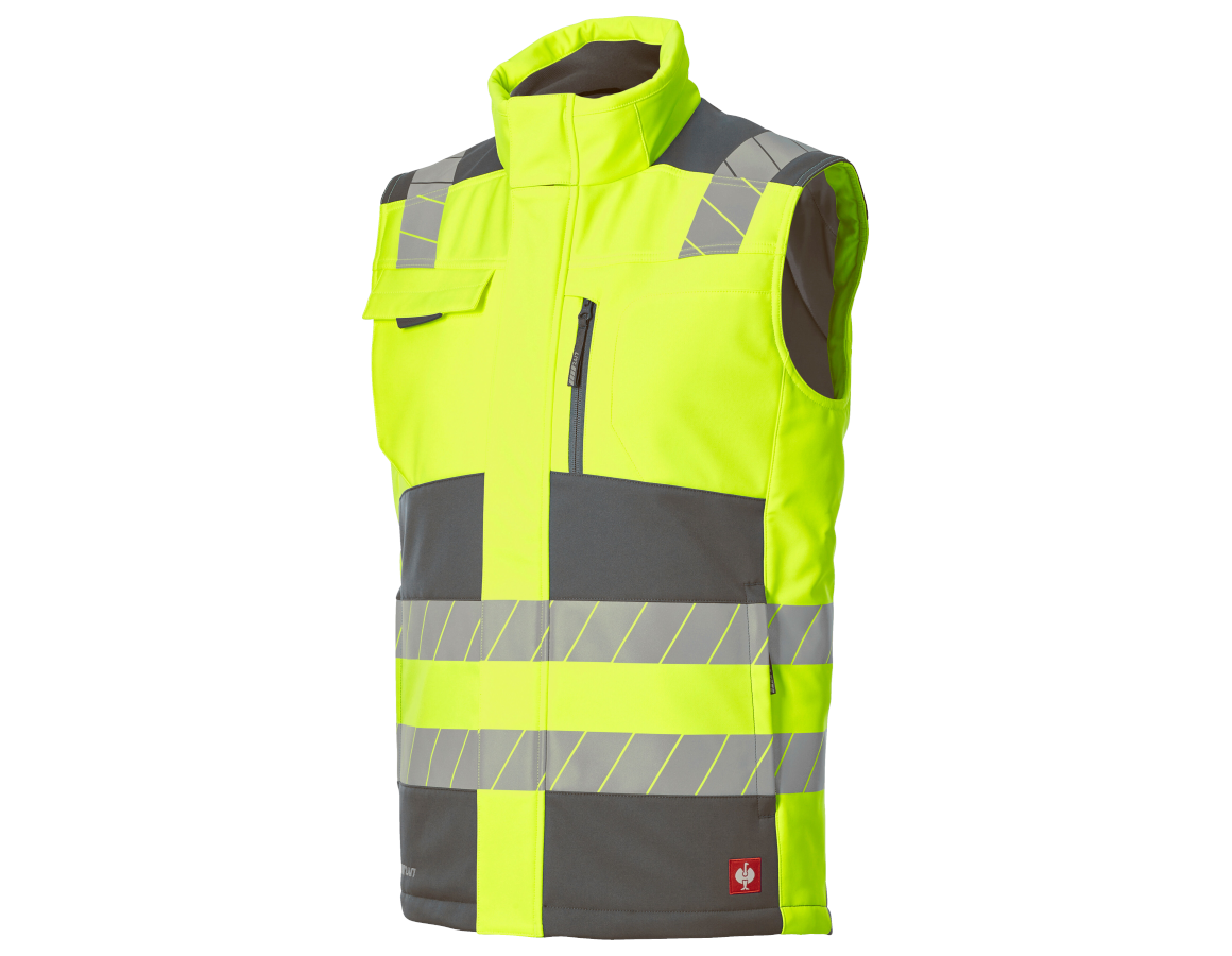 Westen: Warnschutz Winter Softshellweste e.s.motion 24/7 + anthrazit/warngelb