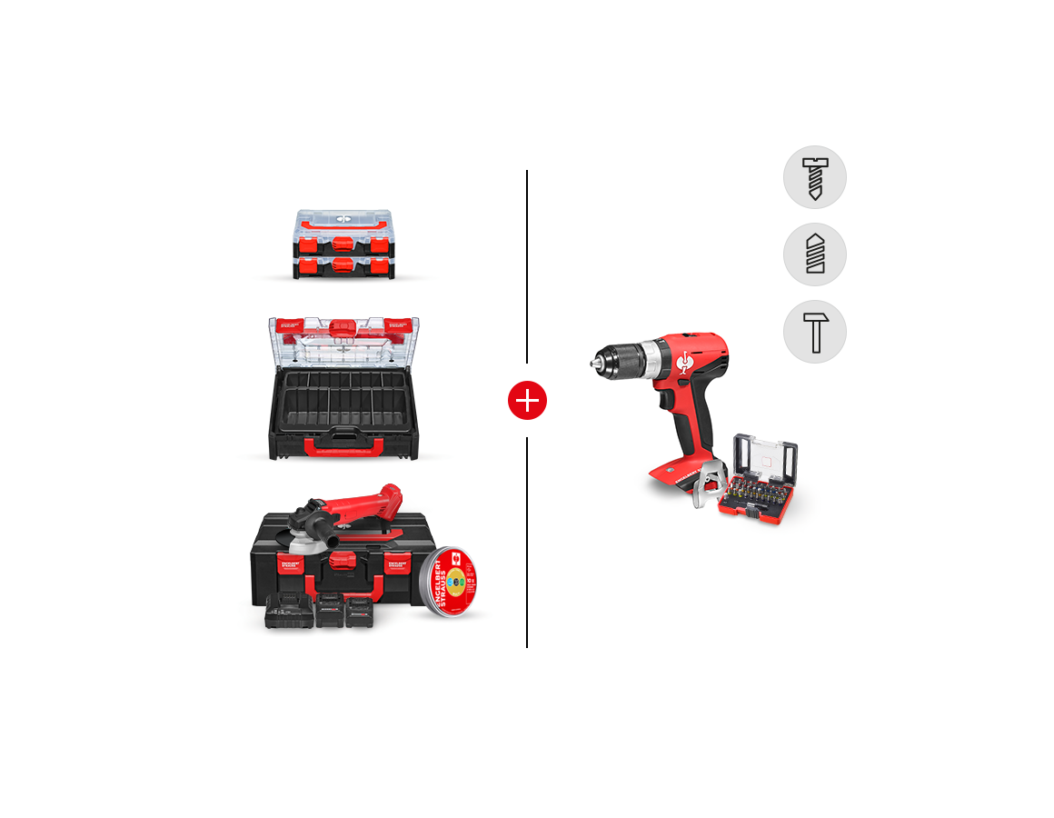 Outils électriques: Meuleuse s. fil 18,0V + perc.-visseuse choc KIT I