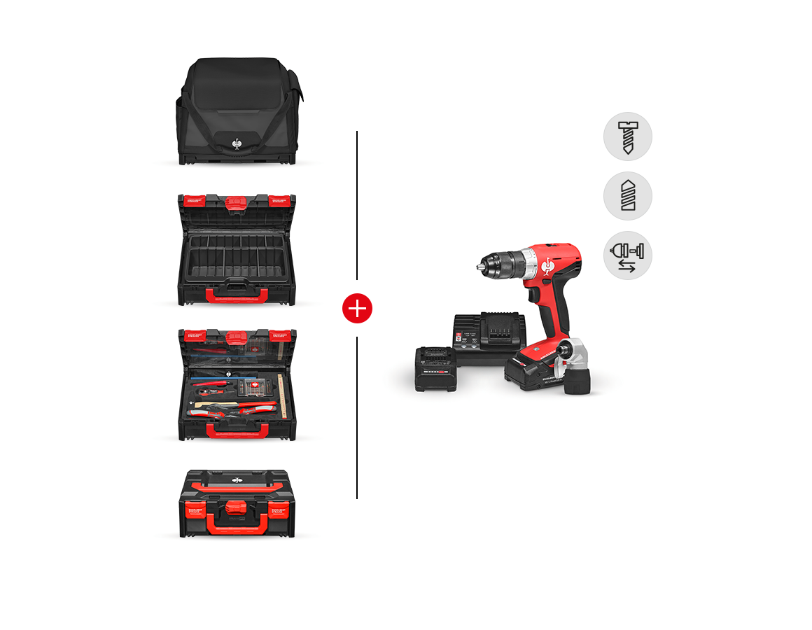 STRAUSSbox System: Werkzeug-Set + Multi Bohrschrauber + STRAUSSbox + schwarz