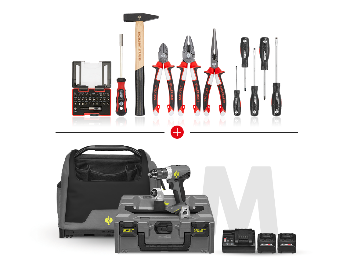 STRAUSSbox System: Multi Bohrschrauber-Set + STRAUSSbox Tasche offen + basaltgrau/acidgelb