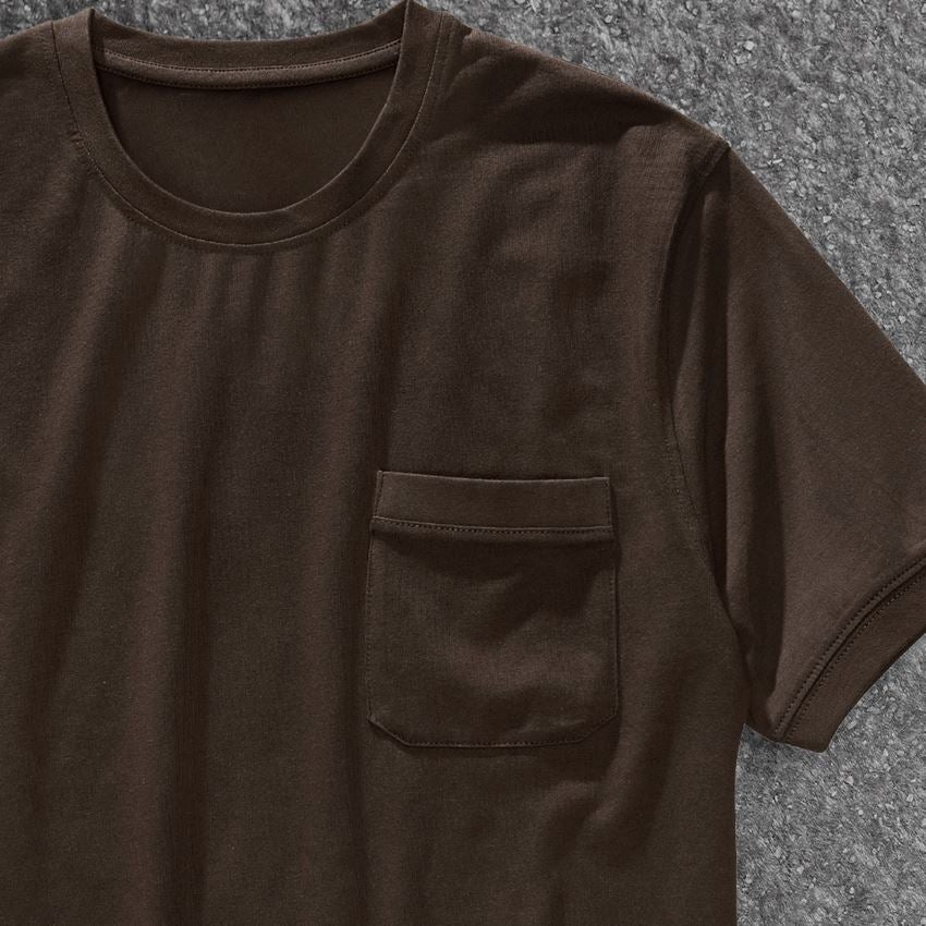 Hauts: e.s. T-shirt cotton stretch Pocket + marron 2