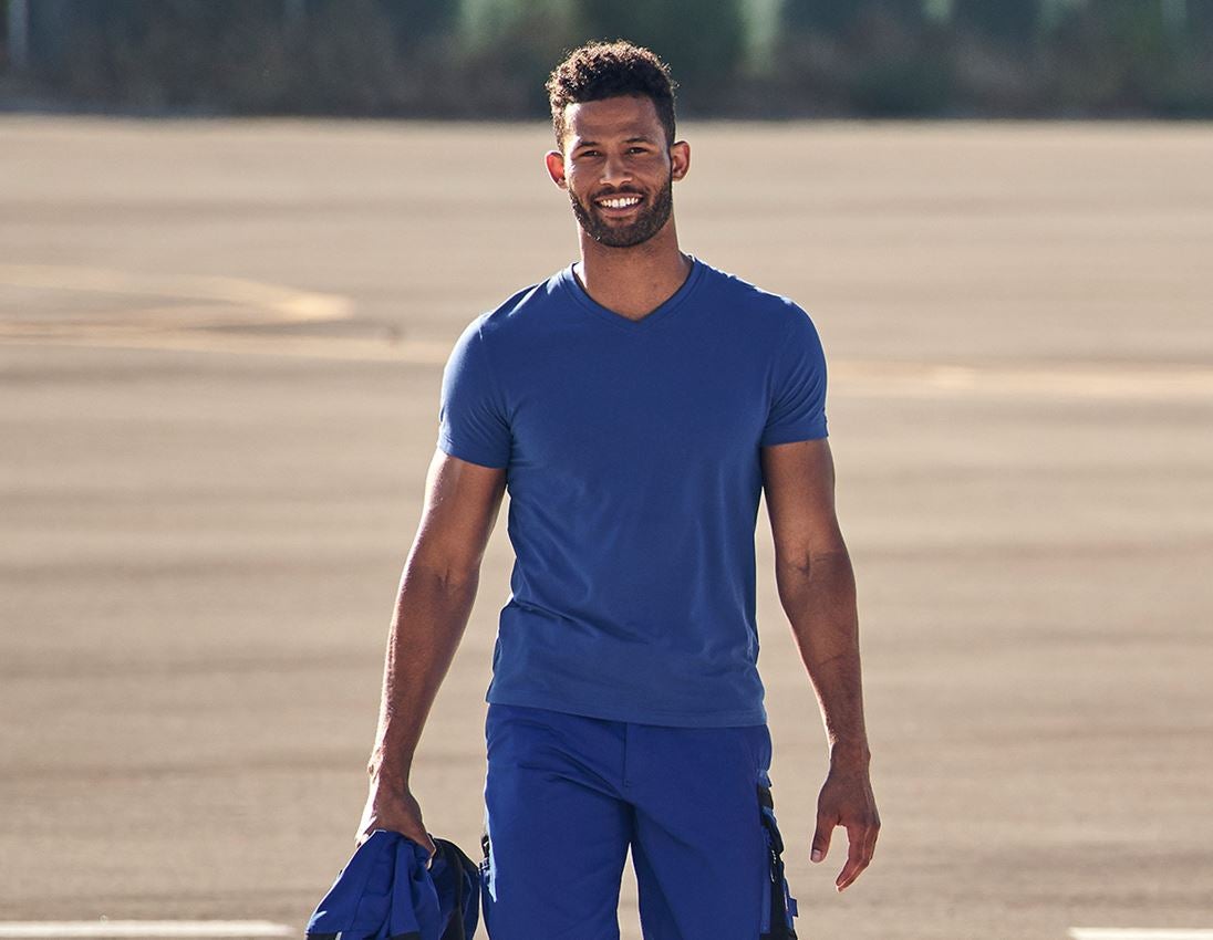 Hauts: e.s. T-shirt cotton stretch V-Neck + bleu royal