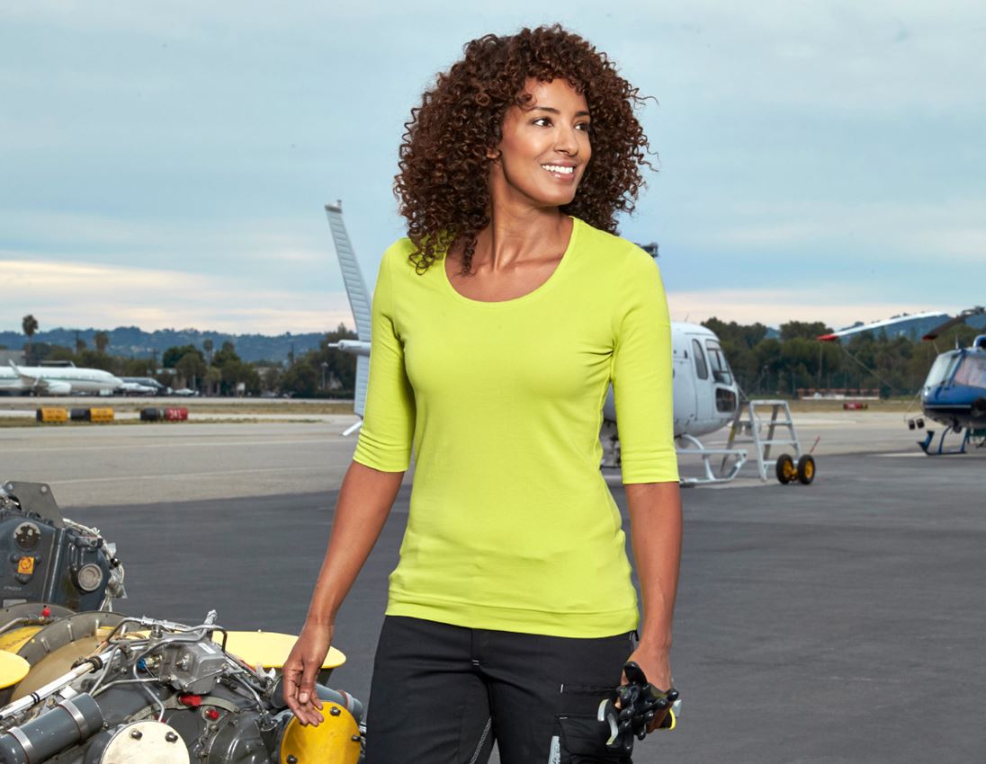 Themen: e.s. Shirt 3/4-Arm cotton stretch, Damen + maigrün