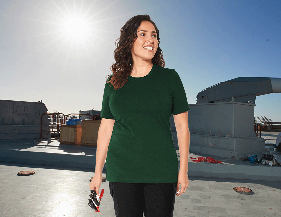 Hauts: e.s. T-Shirt cotton stretch, femmes, plus fit + vert