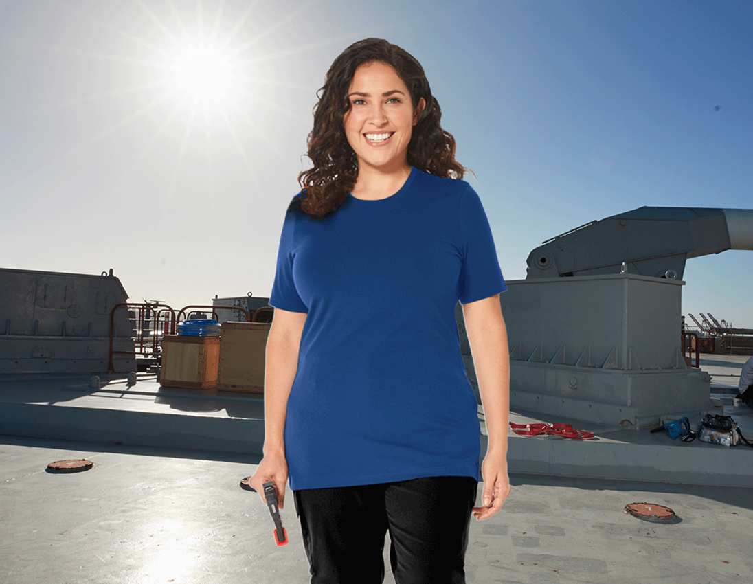 Hauts: e.s. T-Shirt cotton stretch, femmes, plus fit + bleu alcalin
