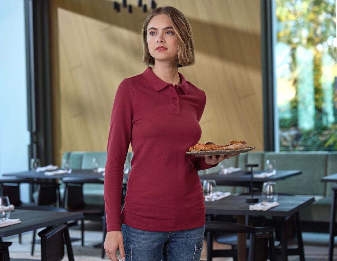 Hauts: e.s. Pique-Polo longsleeve cotton stretch,femmes + bordeaux 1