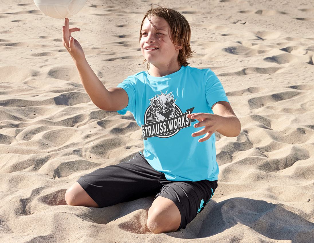 Hauts: e.s. T-shirt strauss works, enfants + lapis turquoise 1