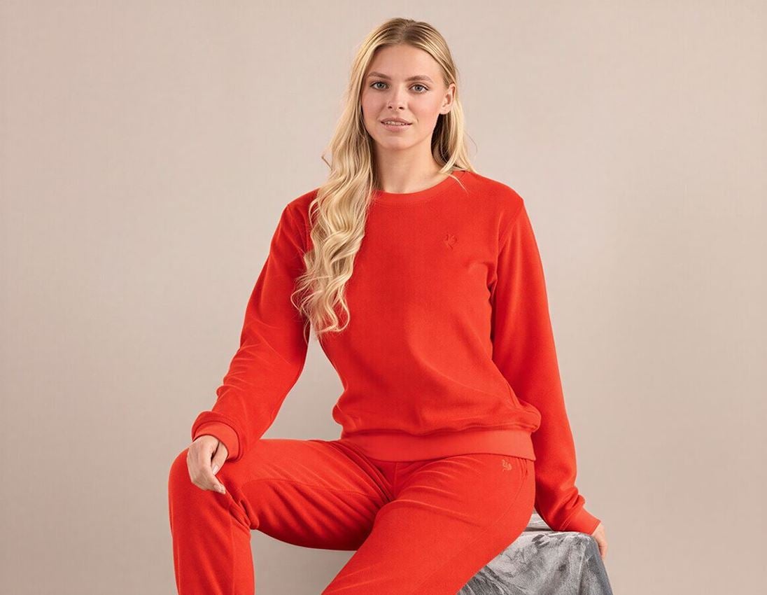 Hauts: e.s. Sweatshirt Terry, femmes + strauss rouge