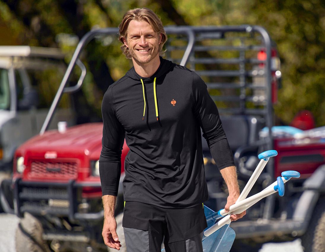 Hauts: Longsleeve à capuche fonctionnel UV e.s.trail + noir/orange fluo/jaune fluo