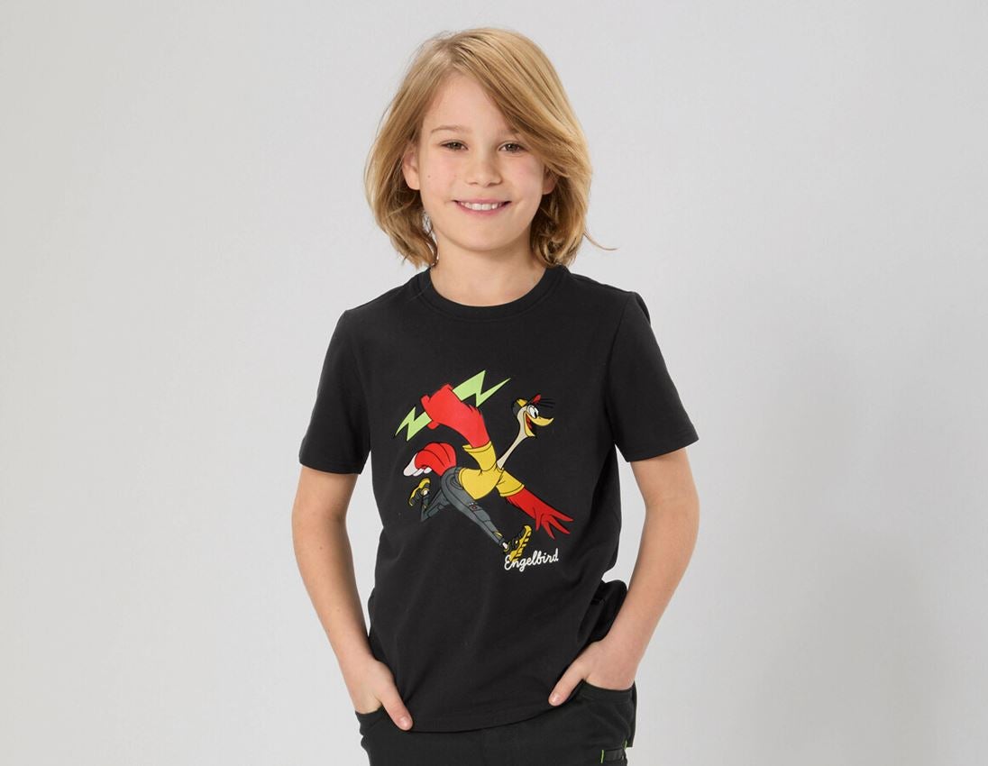 Shirts & Co.: e.s.T-Shirt cotton stretch engelbird, Kinder + engelbird6/schwarz