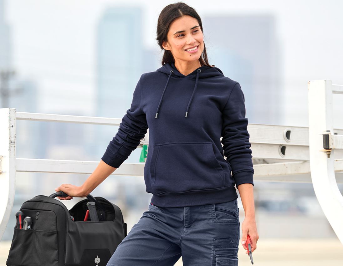 Hauts: e.s. Sweatshirt à capuche poly cotton, femmes + bleu foncé