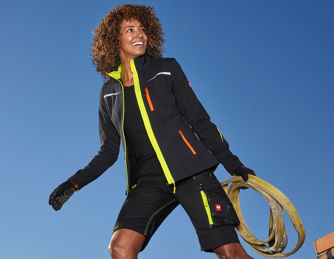 Thèmes: Veste Softshell e.s.motion 2020, femmes + noir/jaune fluo/orange fluo 1