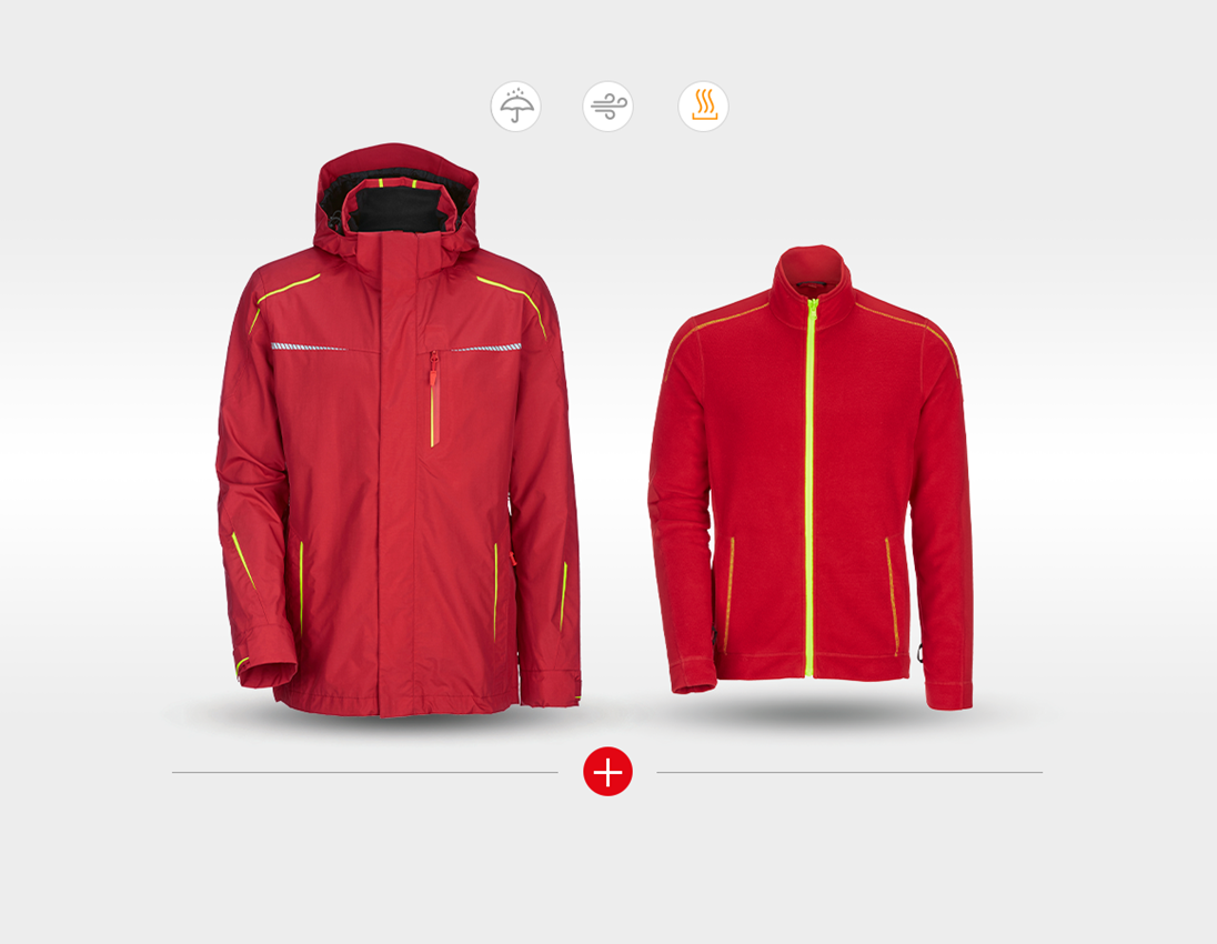 Forstwirte | Landwirte: 3 in 1 Funktionsjacke e.s.motion 2020, Herren + feuerrot/warngelb 1