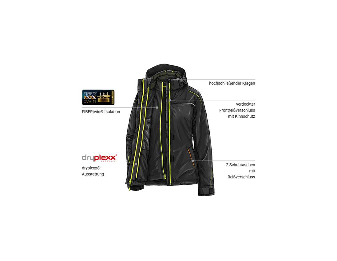 Bekleidung: 3 in 1 Funktionsjacke e.s.motion 2020, Damen + schwarz/warngelb/warnorange 1