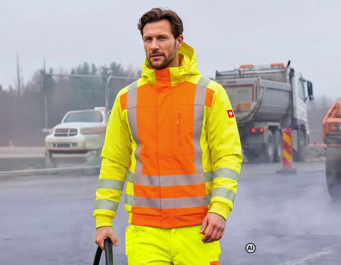 KI-generiert / modifiziert - Arbeitsjacken: Warnsch. Winter Softshelljacke e.s.motion 2020 + warnorange/warngelb