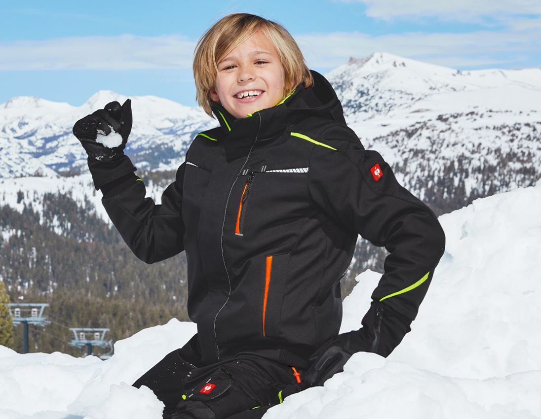 Jacken: Winter Softshelljacke e.s.motion 2020, Kinder + schwarz/warngelb/warnorange