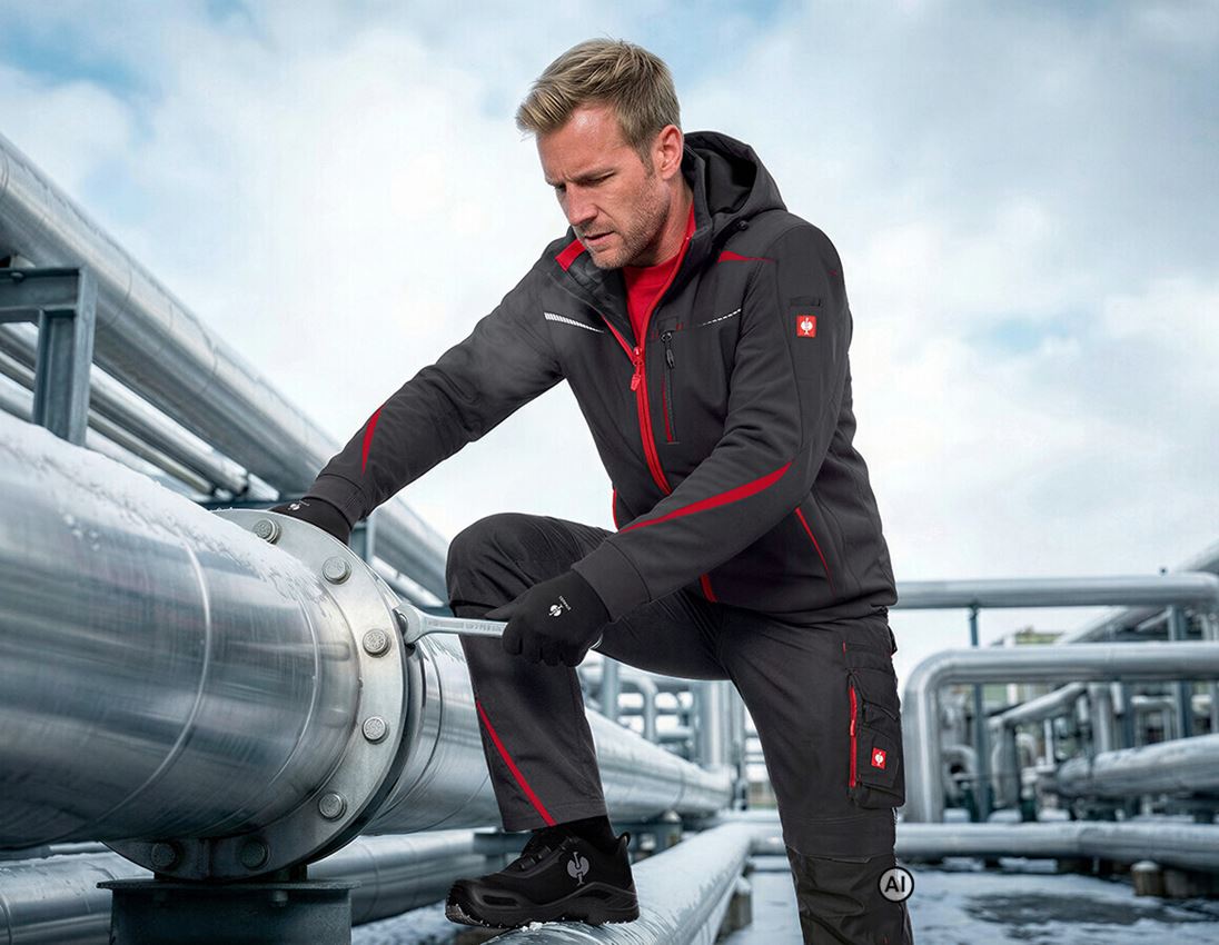 Généré / modifié par IA  - Vestes de travail: Veste softshell d'hiver e.s.motion 2020, hommes + graphite/rouge vif 1