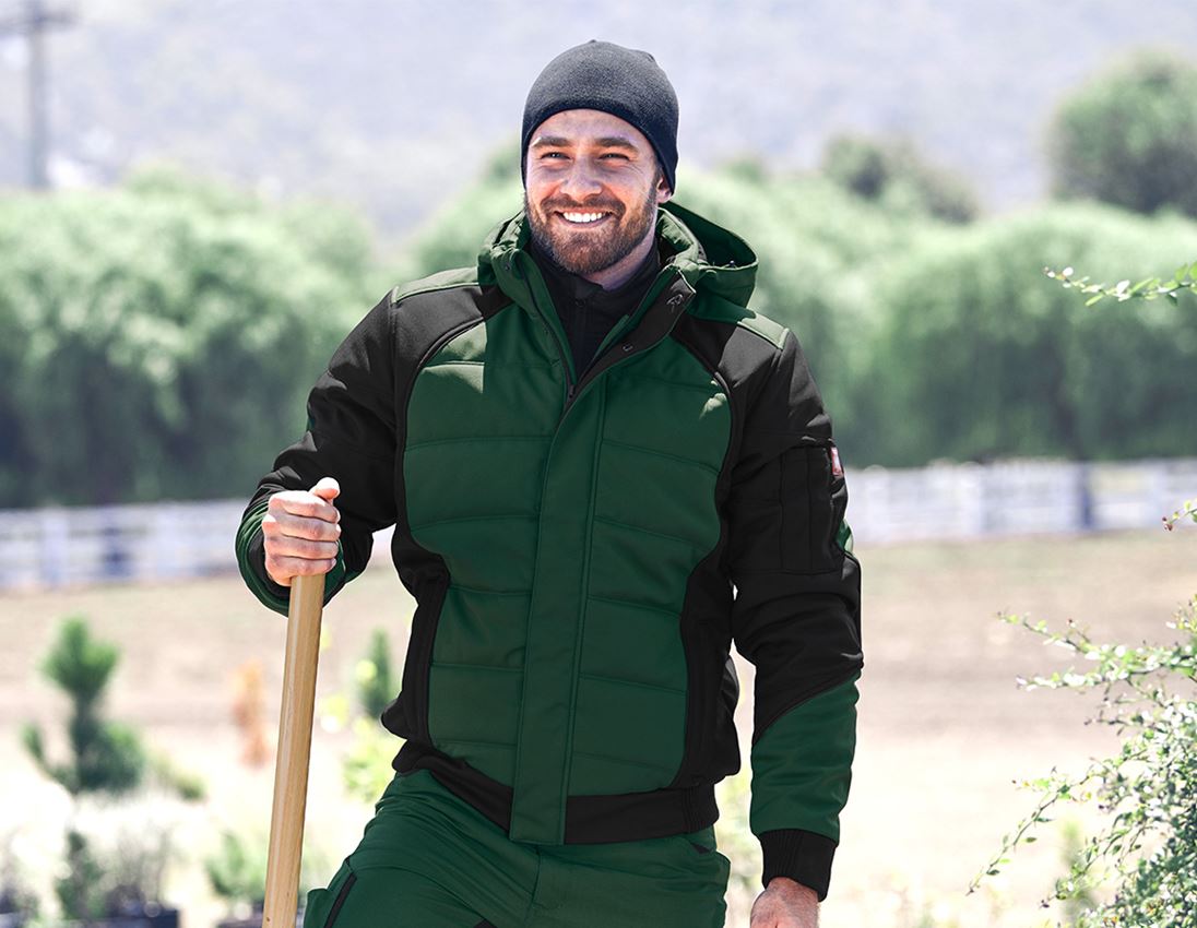 Vestes de travail: Veste softshell d'hiver e.s.vision + vert/noir