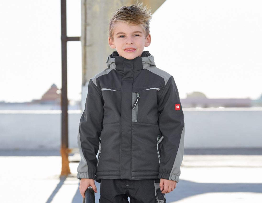 Jacken: Kinder Softshelljacke e.s.motion + graphit/zement