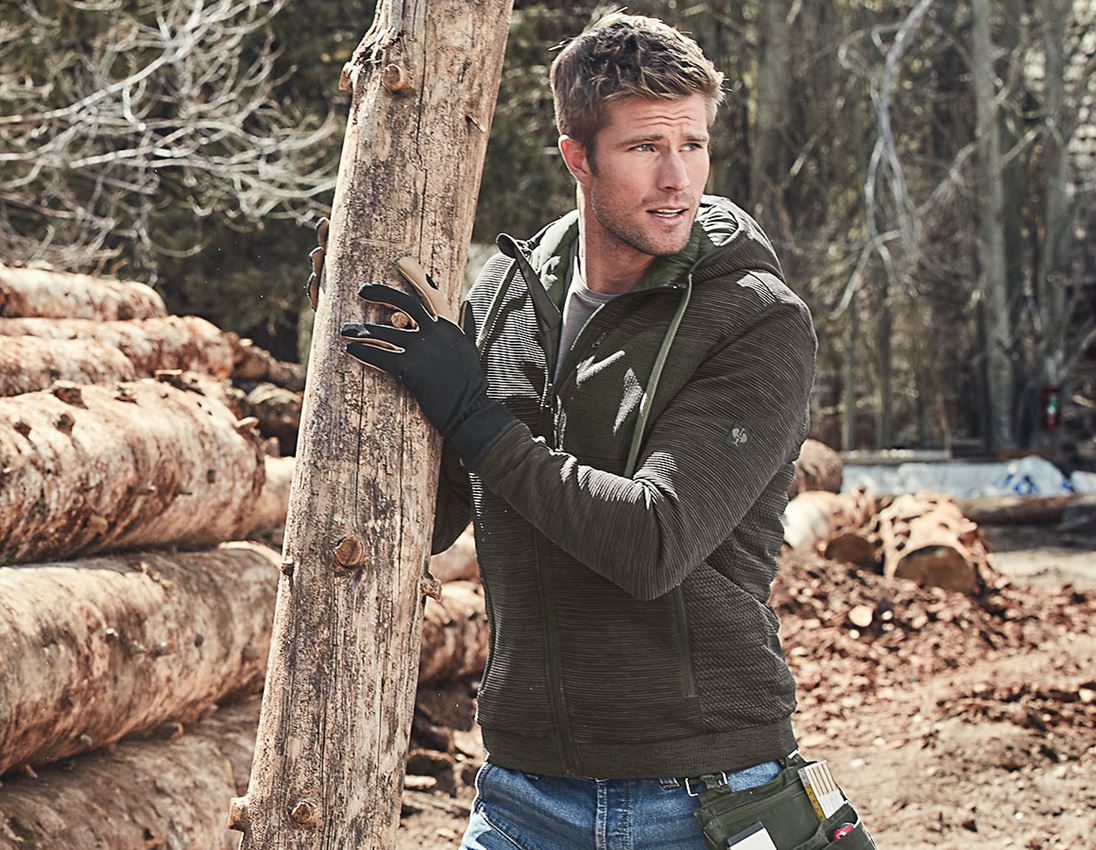 Vestes de travail: Veste coupe-vent en tricot capuche e.s.motion ten + vert camouflage mélange