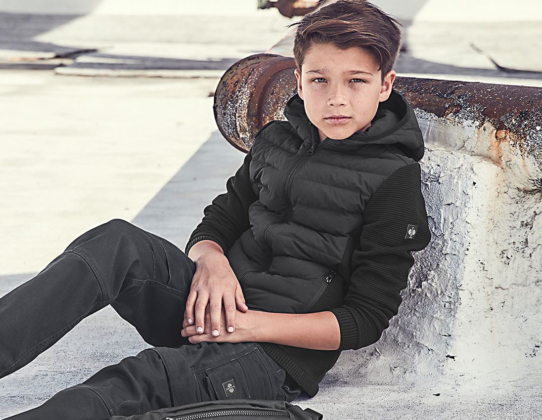 Jacken: Hybrid Kapuzenstrickjacke e.s.motion ten,Kinder + schwarz