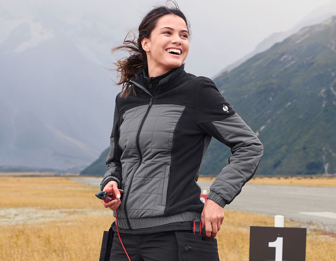 Vestes de travail: Veste en laine polaire hybride e.s.concrete,femmes + noir/gris basalte