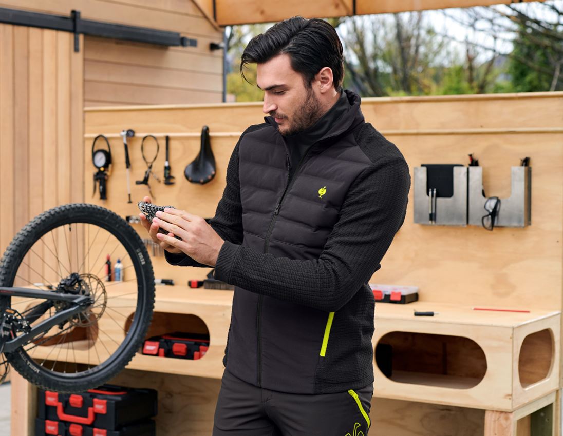 Vestes de travail: Veste en tricot hybride e.s.trail + noir/jaune acide
