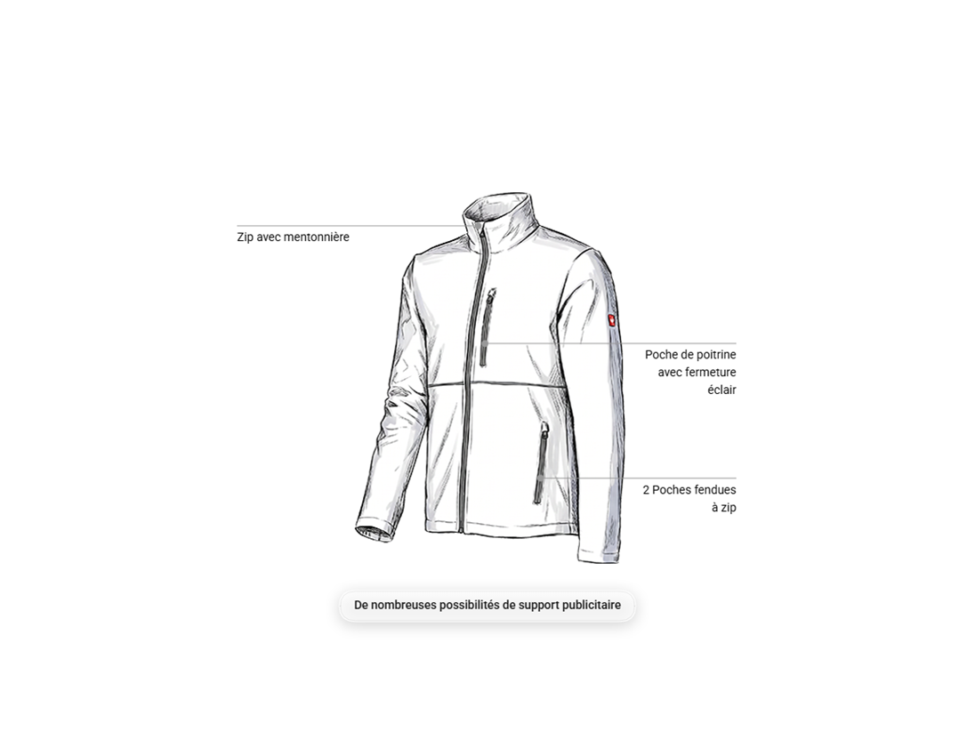 Vestes de travail: Veste Softshell e.s.line.core + blanc/platine 1