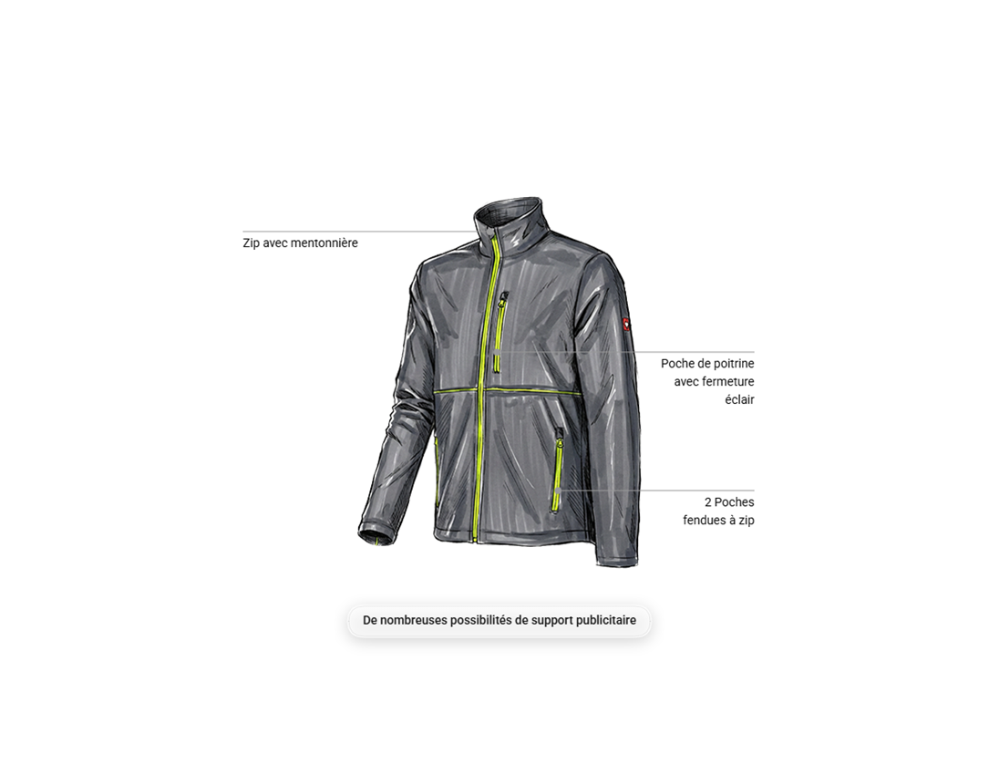 Vestes de travail: Veste Softshell e.s.line.core + gris carbone/jaune fluo 1