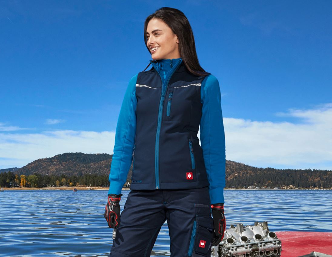 Westen: Softshell Weste e.s.motion 2020, Damen + dunkelblau/atoll
