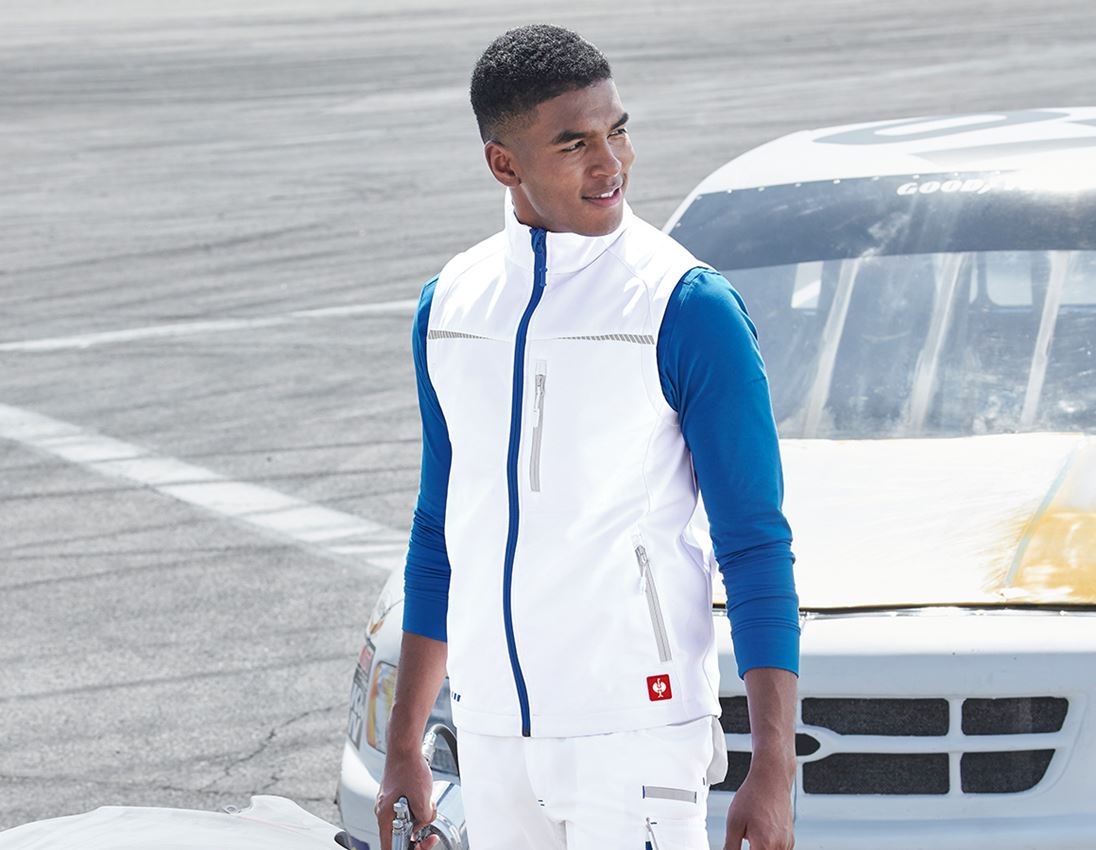 Westen: Softshell Weste e.s.motion 2020 + weiß/enzianblau